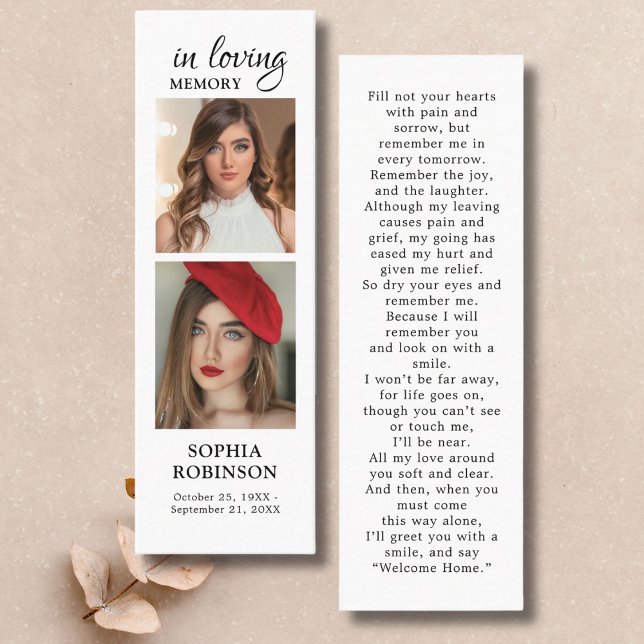 Memorial 2 Photo Collage Funeral Prayer Card Mini Visitkort (Skapare uppladdad)