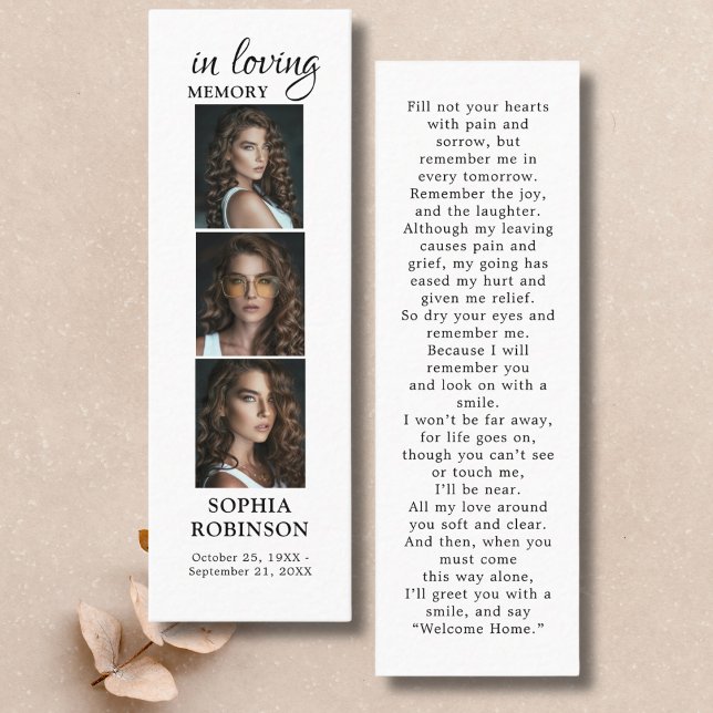 Memorial 3 Photo Collage Funeral Prayer Card Mini Visitkort (Skapare uppladdad)