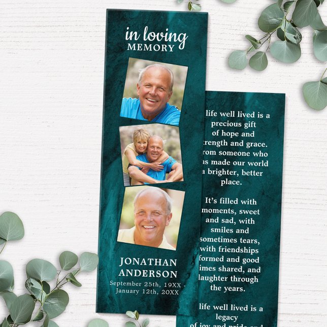 Memorial 3 Photo Dikt Funeral Prayer Bookmark Litet Visitkort (Skapare uppladdad)