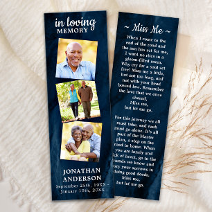 Memorial 3 Photo Funeral Prayer Bookmark Blue Litet Visitkort
