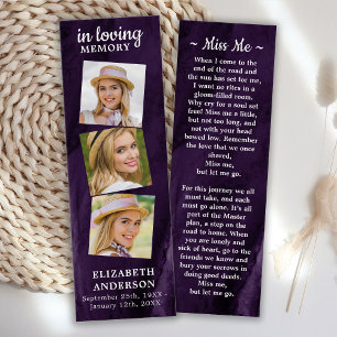 Memorial 3 Photo Funeral Prayer Bookmark Lila Litet Visitkort