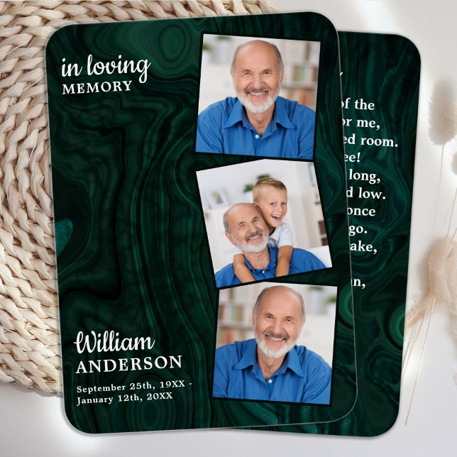 Memorial 3 Photo Funeral Prayer Card Emerald Grönt Visitkort (Skapare uppladdad)