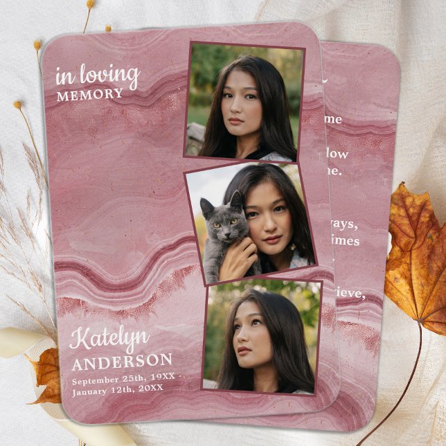 Memorial 3 Photo Funeral Prayer Card Ro Rosa Visitkort (Skapare uppladdad)