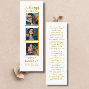 Memorial 3 Photo Guld Funeral Prayer Bookmark Mini Visitkort