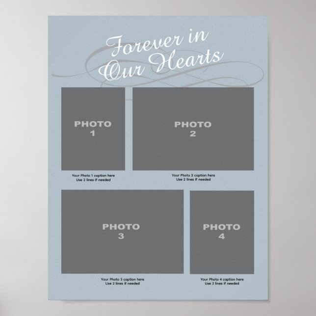 Memorial 4 Photo Page Blue Forever i våra hjärtan Poster (Framsidan)