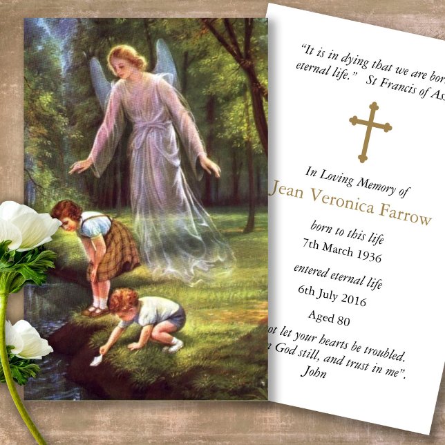 Memorial Angel Funeral Loss Prayer Sympathy Cards Visitkort (catholic, religious, celebration of life, in loving memory of, prayer cards for bereavement)