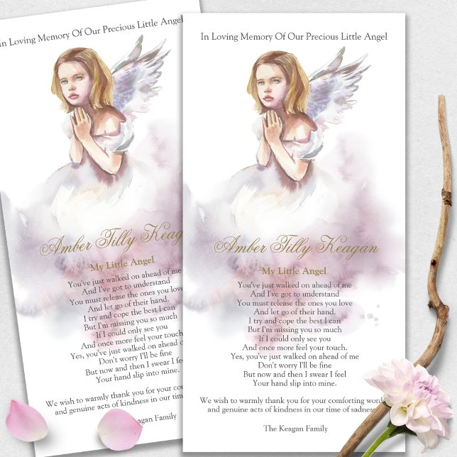 Memorial Angel Loss Funeral Tack Cards (funeral thank you cards, bereavement, elegant, simple, celebration of life, sympathy card)
