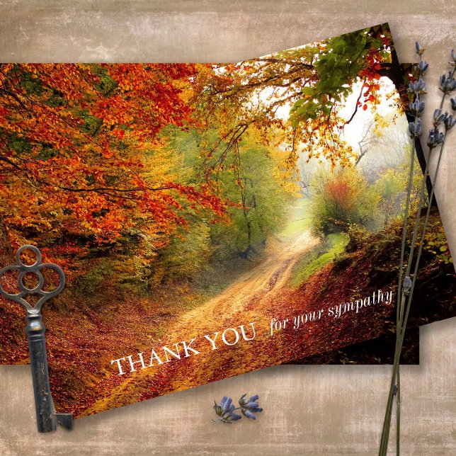 Memorial Autumn Sympathy Funeral Tack You Card (Sympathy floral Celebration of Life, In Loving Memory, Forever in our Hearts Funeral thank you cards)