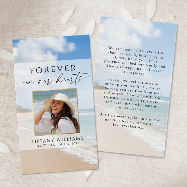 Memorial Beach Photo Forever Hearts Prayer Card Visitkort (Skapare uppladdad)