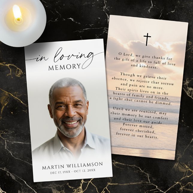 Memorial Beach Sunset Cross Photo Prayer Card Visitkort (Skapare uppladdad)