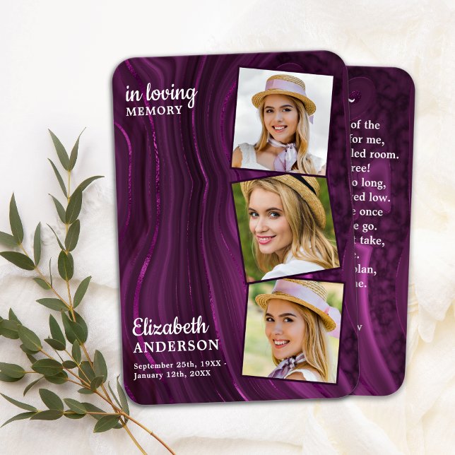 Memorial-begravningskort 3 foto-Lila Visitkort (Skapare uppladdad)