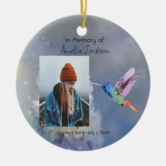 Memorial Bevalt Garden Flower Hummingbird Julgransprydnad Keramik (Framsidan)