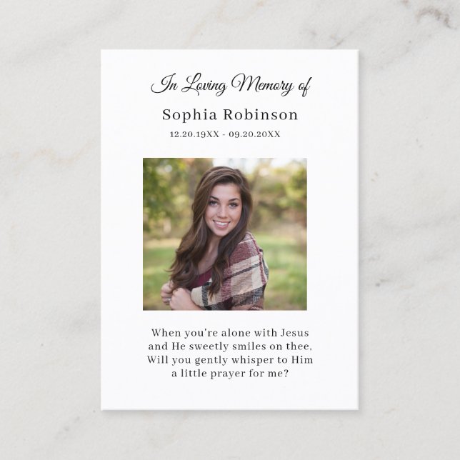 Memorial Bird Photo Funeral Prayer Card Visitkort (Framsida)