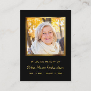 Memorial Black Funeral in memoriam Wake Card Visitkort