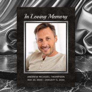 Memorial Black Leather med Silver Photo Sympathy Tack Kort