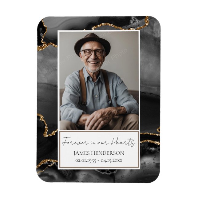 Memorial Black och Guld Photo Keepsak Magnet (Vertikal)