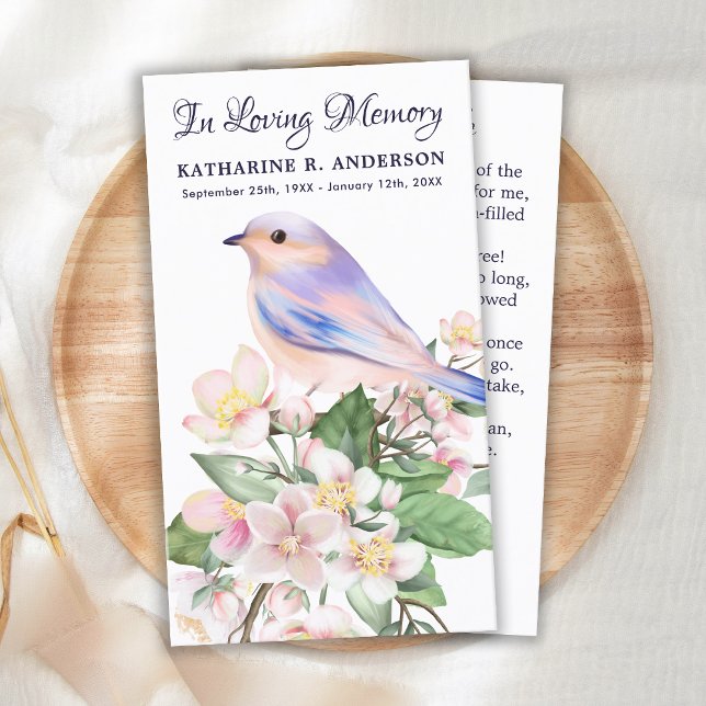 Memorial Blommigt Bird Funeral Prayer Card-Dikt Visitkort (Skapare uppladdad)