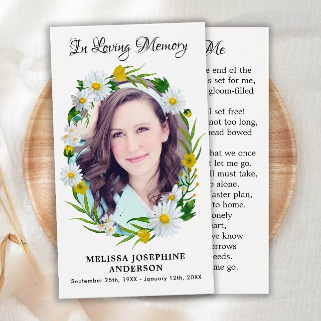 Memorial Blommigt Daisy Bild Funeral Prayer Card Visitkort (Skapare uppladdad)