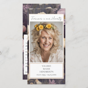 Memorial Blommigt Photo Funeral Keepsak Tack Kort
