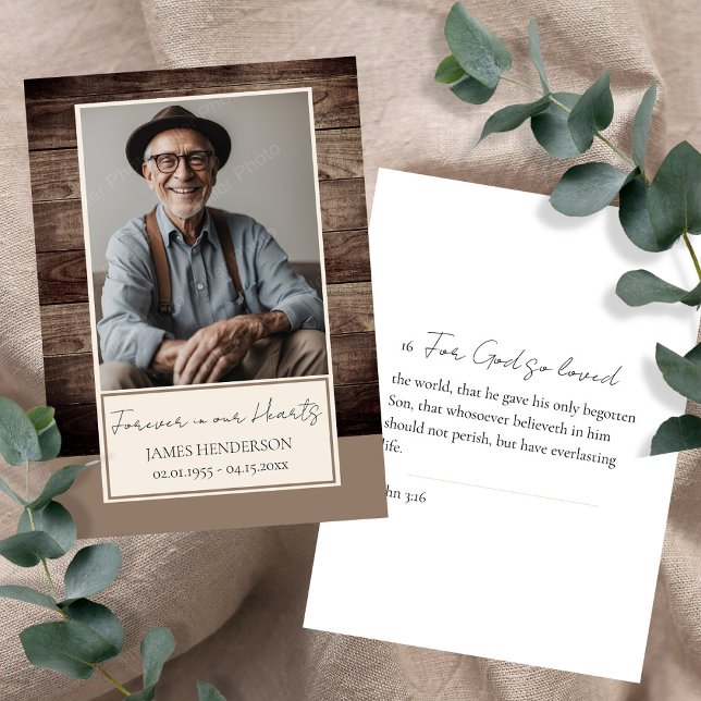 Memorial Blommigt Rusitc Wood Photo Funeral Keepsa Visitkort (Skapare uppladdad)