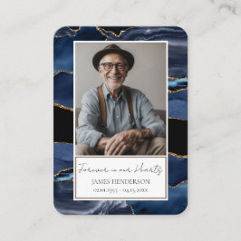 Memorial Blue Guld Stone Photo Funeral Keepsak Visitkort