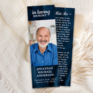 Memorial Blue Marble Photo Funeral Dikt Bookmark Litet Visitkort