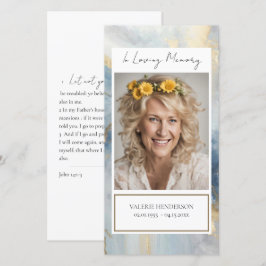 Memorial Blue och Guld Photo Funeral Bookmark Tack Kort