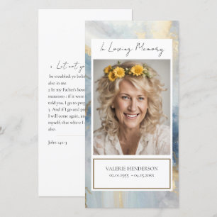 Memorial Blue och Guld Photo Funeral Bookmark Tack Kort