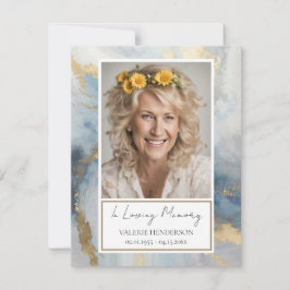Memorial Blue och Guld Photo Funeral Keepsaké Invi Inbjudningar