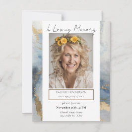 Memorial Blue och Guld Photo Funeral Service Inbjudningar