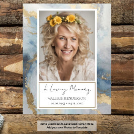 Memorial Blue och Guld Photo Funeral Welcome Poste Poster