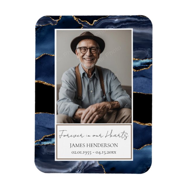 Memorial Blue och Guld Photo Keepsak Magnet (Vertikal)