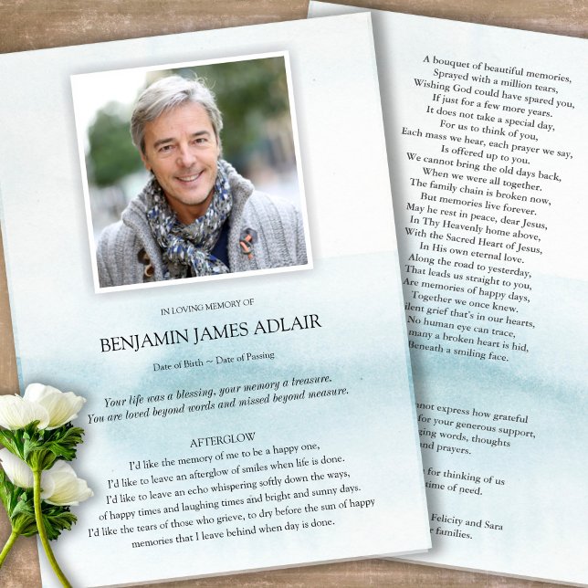 Memorial Blue Sympathy Funeral Tack-kort (Sympathy floral Celebration of Life, In Loving Memory, Forever in our Hearts Funeral thank you cards)