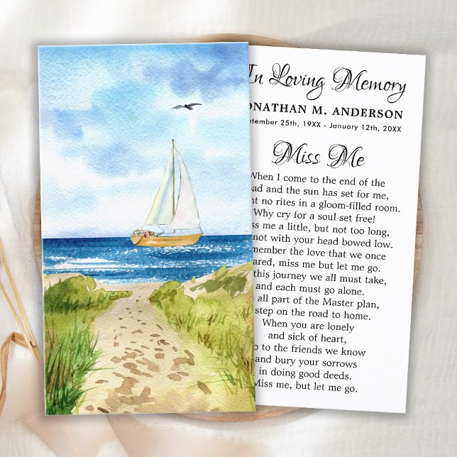Memorial Boat Sympathy Funeral Prayer Card Visitkort (Skapare uppladdad)