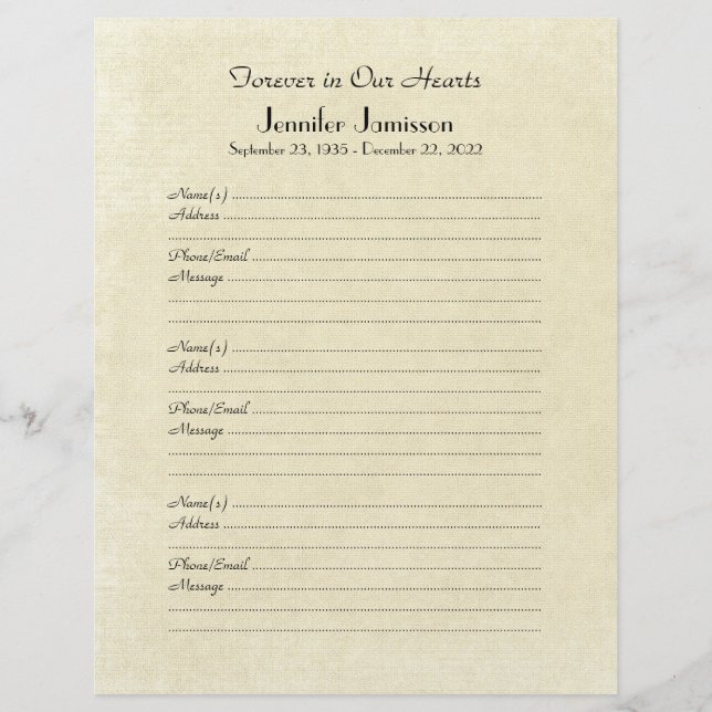 Memorial Bok Filler Page, Distress Cream Papper (Framsida)