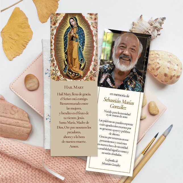 Memorial Bookmark Guadalupe Prayer Sympathy Cards Litet Visitkort (catholic, religious, celebration of life, in loving memory of, prayer cards for bereavement)