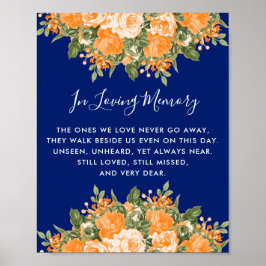 Memorial Bröllop - Orange Flowers on Navy Blue Poster
