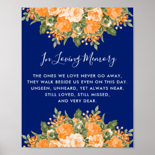 Memorial Bröllop - Orange Flowers on Navy Blue Poster