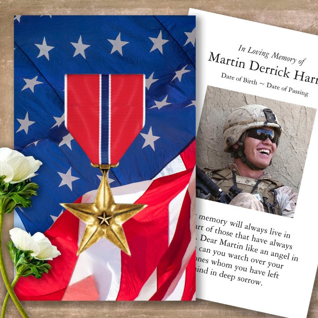 Memorial Bronze Star Medal Prayer Sympathy Cards Visitkort (military sympathy card, military prayer cards, funeral prayer card, death, military funeral cards)