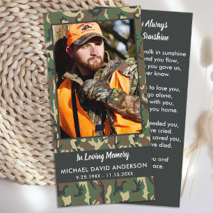 Memorial Camo Photo Funeral Prayer Bookmark-kort