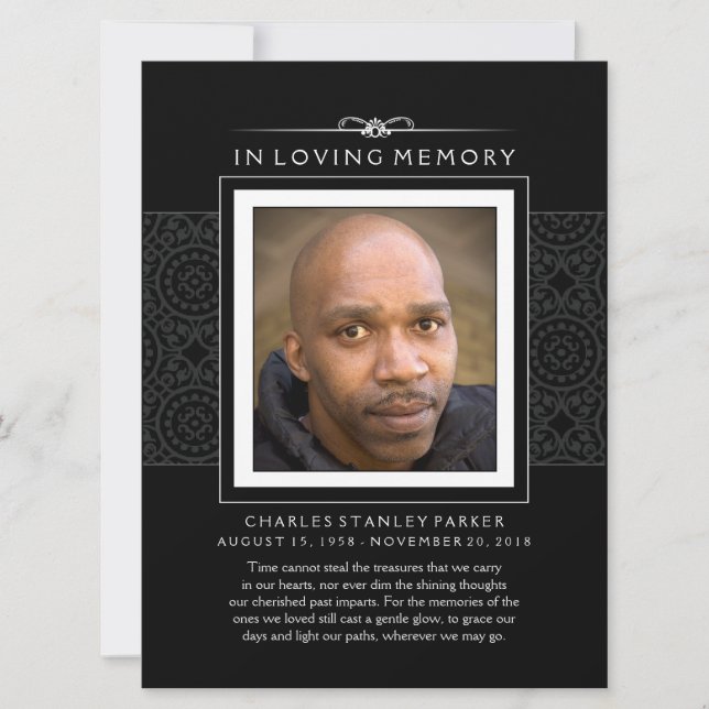 Memorial Card - Elegant Black - Dikt av livstid Meddelande (Framsida)