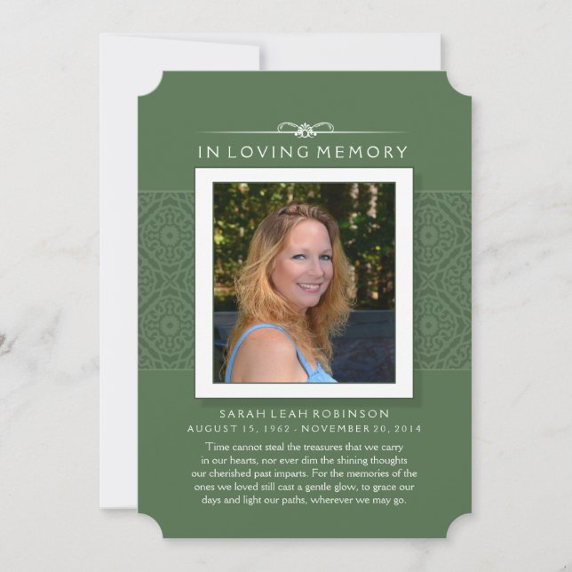 Memorial Card - Grönt för Elegant - Dikt av livsti Meddelande (Framsida)