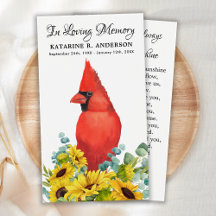 Memorial Cardinal Sunblommors Funeral Prayer Card