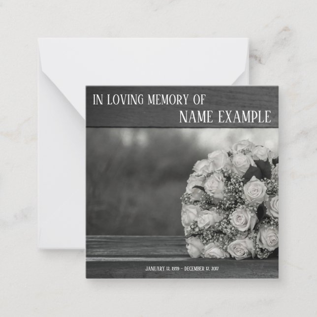 Memorial Cards A bouquet of vit ros monochrom Anteckningskort (Framsida)