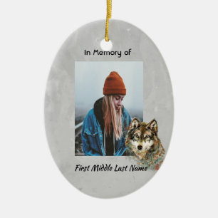 Memorial Christian Keepsak Watercolor Varg Animal Julgransprydnad Keramik