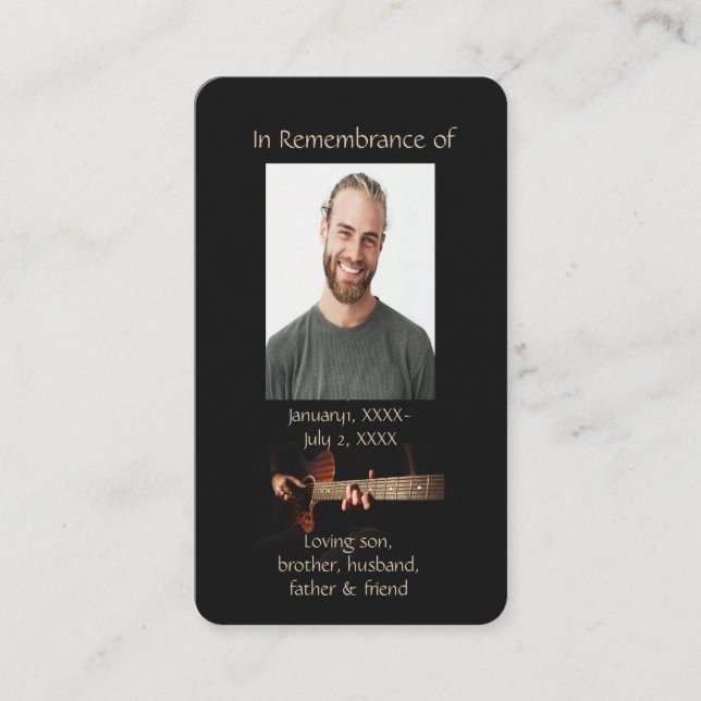 Memorial Christian Memory Card Music Guitar Visitkort (Framsida)