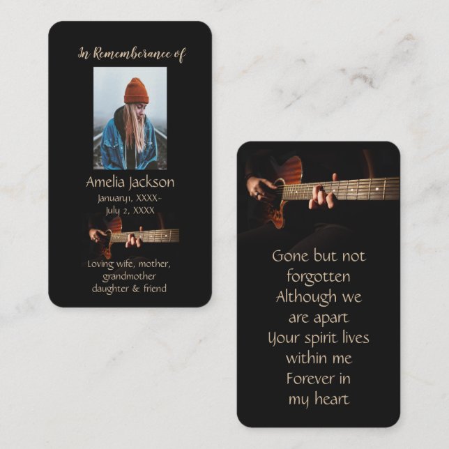 Memorial Christian Memory Card Music Guitar Visitkort (Fram/baksida)