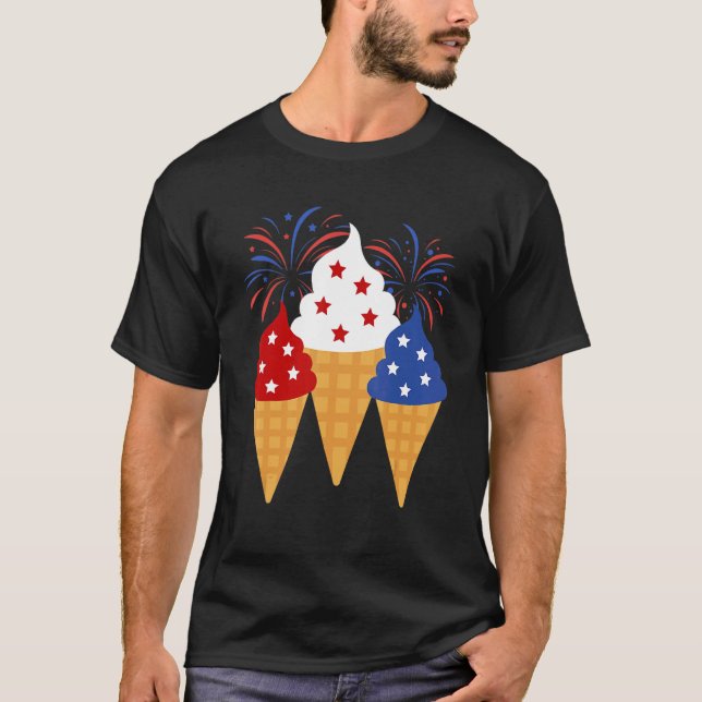 Memorial Day 4:e juli Helgdag Patriotic Ice Cre T Shirt (Framsida)