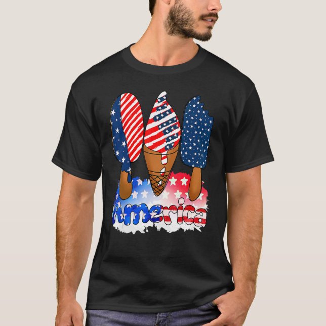 Memorial Day 4:e juli Helgdag Patriotic Ice Cre T Shirt (Framsida)