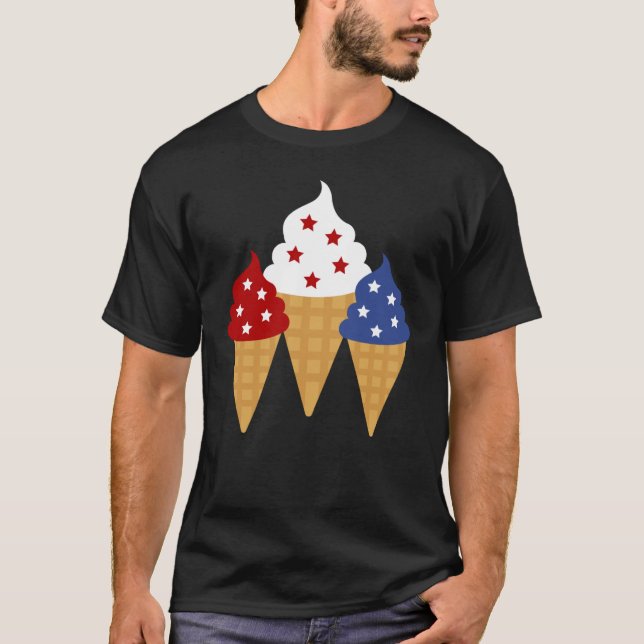 Memorial Day 4:e juli Helgdag Patriotic Ice Cre T Shirt (Framsida)